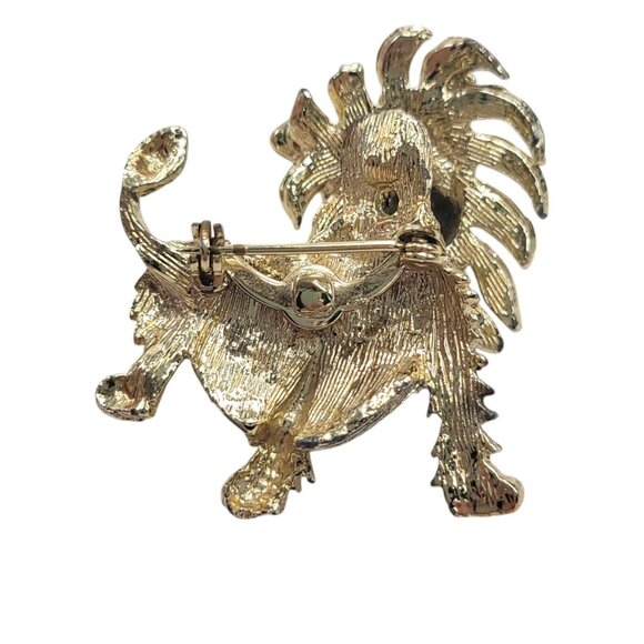 Vintage Lion Trembler Brooch Pin With Blue Eyes & Red Accents Gold-Tone Metal - Picture 4 of 9